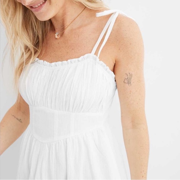 Aerie White/Cream Mini Corset Dress Size XXL/2x with Ruffles and Tie Straps - Picture 13 of 15